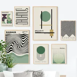 Calligrafia Bauhaus Linee a blocchi di colore verde Moderno e minimalista Wall Art Nordic Poster Stampe Su tela Pittura Immagini astratte Soggiorno