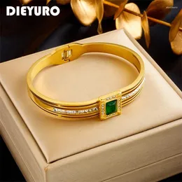 Bangle DIEYURO 316L Stainless Steel Square Green Zircon Bangles Bracelets For Women Girl Trend Non-fading Jewelry Birthday Gift