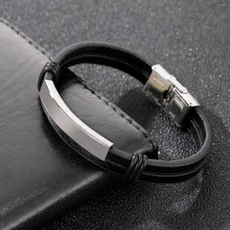 Link Armbänder HaoYi Edelstahl Echtes Leder Armband Für Männer Mode Rindsleder Seil Kette Schmuck Zubehör