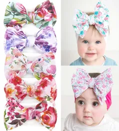 Arco bebê bandana floral menina grandes arcos nó hairband elástico recém-nascido turbante flor headwear acessórios de cabelo infantil 24 projetos 20p7398619