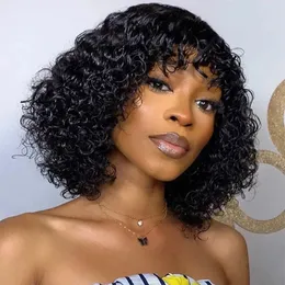 Glueless Wig Super Easy Short Bob Kinky Curly Human Hair Wig with Blacks for Black Women Wear