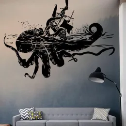 Klistermärken bläckfisk vinylklistermärke, Kraken Sea Art Decal, tecknad anpassad vinyldekaler, Nursery Decor Room Decoration A745