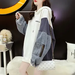Kvinna denim toppjacka huva y2k japansk streetwear vintage kläder högkvalitativa hoodies hoodies höst och vinter kvinnors tröja 240301