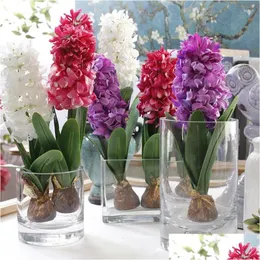 Decorative Flowers Wreaths Lifelike Silk Flower Hyacinth Artificial Plants With Bb Simation Leaf Simated Drop Delivery Home Garden Fes Otanv