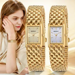 Berny Gold Watch for Women Square Ladies Quartz armbandsur Rostfritt stål Kvinnor Small Luxury Casual Fashion 240305