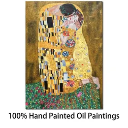 ウォールアートオイルペインティングキスGustav Klimt Canvas Reproduction Portrait Woman Artwork Modern Gold Bathroom Office Romantic Home D277A