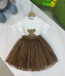 designer di lusso Set di abbigliamento Moda ragazze carino gonna di garza maglietta di cotone vestito a due pezzi cci logo del marchio bambini manica a sbuffo dre1553827