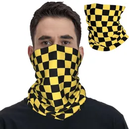 Lenços preto e amarelo xadrez bandana pescoço gaiter impresso balaclavas envoltório cachecol quente headwear caminhadas unisex adulto inverno