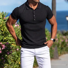 Men Sport Tee Polos T-Shirt Top Fitness Short Sleeve Blouse Casual Slim Fit Summer Breathable Gym Bodybuilding 240313