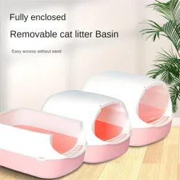 Boxes Cat Litter Box Large Capacity Semiclosed Plastic Sand Box for Cats Pet Toilet Anti Splash Cat Tray Cleaning Bath Basin Supplies