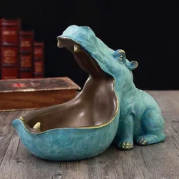 Decorative Objects & Figurines Hippo Statue Sculpture Figurine Key Candy Container Sundries Storage Holder Home Table Artware Desk303q