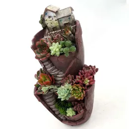 Dual Layer Sky Garden Pot for Herb Flower Cacti Sedum Succulent Bonsai Planter Box Resin Crafts Fairy Garden Ornaments Decor 240309