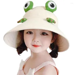 Береты, детская шляпа с большими полями, летняя детская панама, ведро для мальчиков и девочек, пляжные дорожные солнцезащитные кепки с мультяшной лягушкой