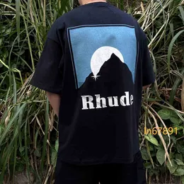 Брендовая футболка Ins Rhu Rhude 24ss, снежная гора, закат, круглая черная футболка с принтом «Стирка, вода, старая пара», короткая футболка s 2024