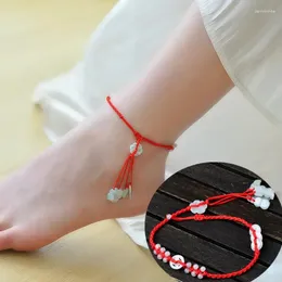 Anklets Hand-woven Natural Jade Red Rope Anklet Female National Tide Brave Foot Ring Ornaments Friend Gift Simple Personality