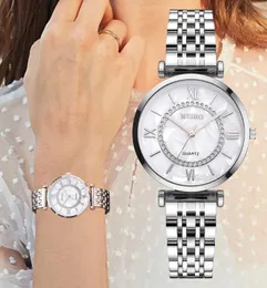 Verkauf von Gold Quarzuhr Mode Temperament einfache Uhren klassische Legierung Stahl Band Damen Armbanduhren