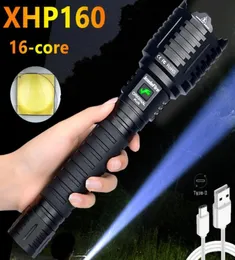 Super Bright 160 160 16core Brightest LED Flashlight Power Bank 10000mah Torch USB 충전식 21700 배터리 확대 가능한 Lantern3584933442573