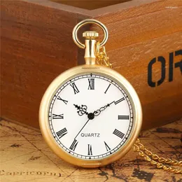 Pocket Watches Golden Open Face Clock Roman Number Display Men Women Classic Quartz Analog Watch Necklace Pendant Chain Antique Reloj