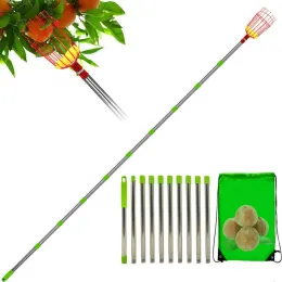 Greenhouse Portable Rustproof Picker Pole Rostfritt stål Teleskopfruktfångare Garden Basket Fruit Picker med korg för Plum Pear