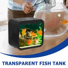 Tanques Criativo Aquário Decoração LED Pequeno Aquário Caixa de Criação de Peixes Betta Transparente Tanque de Peixes LED Luz Goldfish Tanque de Peixes