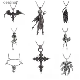 Pendant Necklaces New Retro Punk Mythology Style Metal Double Wings Devil Angel Pendant Necklace for Men Women Cool Charm Lucky Amulet JewelryL242313