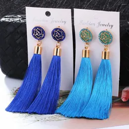 Dangle Earrings HOCOLE Bohemian Crystal Tassel Black White Blue Red Pink Silk Fabric Long Drop For Women Jewelry