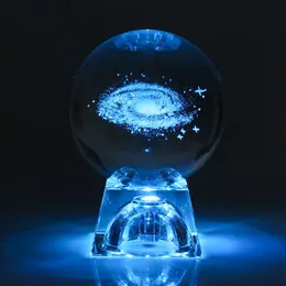 6cm 3D Graverad Galaxy Solar System Crystal Lamp Night Light Lysande Craft Glass Round Sphere Home Office Table Decor Lamp Gift C258T