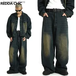 Jeans masculinos REDDACHiC tamanho grande lavagem verde skater homens baggy jeans ajustar-cintura 90s vintage y2k calças largas hip hop calças casuais desgaste de trabalho l240313