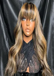 Ombre Highlight Fringe Wig 5x5 Silk Top Wig Loose Body Wave Wig 150 Human Hair Wigs For Women With Bangs Brazilian Remy5349579