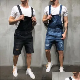 Jeans masculinos Moda Mens Rasgado Macacões Shorts Verão Hi Street Morreu Denim Bib Macacões para Homem Calças Suspender Drop Delivery Appa Otphr