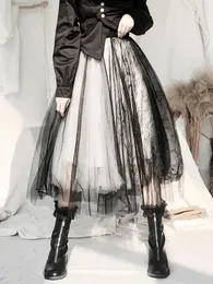 Spódnice ciemne koronkowe szycie wielowarstwowe spódnica tiulowa a- line damska wiosenna i jesienna pulchna purzbek w rozmiarze
