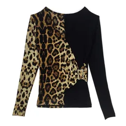 Long Sleeved T-Shirt, European Station Spring And Autumn Clothing, New Leopard Print Mesh Small Shirt, Western-Style Bottom Shirt, Women's Top Trendy Foreign