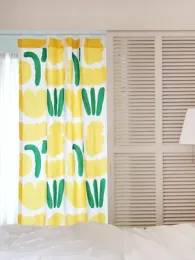 Vorhänge, gelbe Blume, abstrakte Halbschattierung, Wohnzimmervorhänge, frei gestanzt, Schlafzimmervorhänge im Paste-Stil