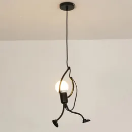 Vintage Iron Little Man Modern Arts Chandelier Led Taklampa hem vardagsrum barn sovrum dekor svart e27 pendelljus 240301