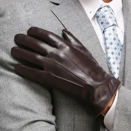 Erkekler için en kaliteli orijinal deri eldivenler termal kış dokunmatik ekran koyun derisi eldiven moda ince bilek sürüş em011233c