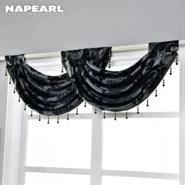 Curtains NAPEARL Beaded Decorative Valance Floral Kitchen Rod Pocket Curtains Jacquard Treatment Luxury Modern Thick