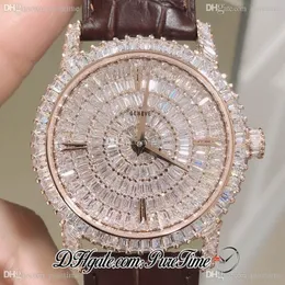 DMF Traditionnelle 82760 000g Miyota 9015 Mens Mens Watch Full Paved Diamonds Dial Rose Gold Leather Edition Puret265G