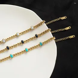Link pulseiras pulseira para mulher aço inoxidável pedra natural jóias incrustadas com oval turquesa titânio
