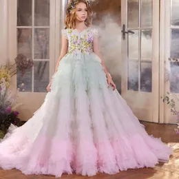 Mädchenkleider Jill Wish Luxus-Blumenkleid mit Applikationen, Dubai-Prinzessin, Kinderkleid für Hochzeit, Geburtstag, Erstkommunion, Party, Festzug J300