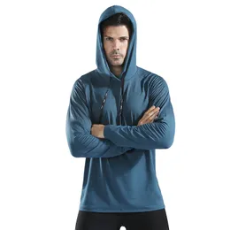 Men's autumn and winter hoodie with high elasticity and quick drying fitness suit, running training suit, sports suit, long sleeved T-shirt