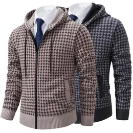 Men's Sweaters Winter Sweater Cardigan Cold Coat Fleece Lined Plaid Stylish Cashmere Warm Knit Hoodie Jumper Male Zipper Up Jacket