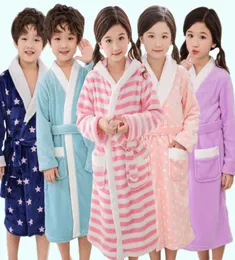 New Winter Warm Bathrobe For Children Lengthened Flannel Robes 514 Years Girls And Boys Striped Sleepwear Cotton Kids Bathrobe J13852789