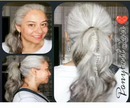 Vit blond två ton blandning silvergrå salt paprika människa hår hästsvans hårstycke wraps wavy ponny svans 100g140g8662049