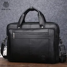 Schlatum Genuine Leather Bussiness Briefcase Black for Men Luxury Handbags 노트북 서류 가방 16 인치 사무용 컴퓨터 가방 240313