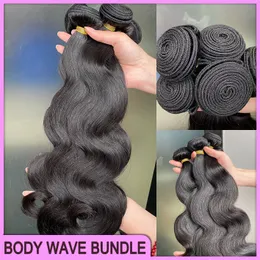 Best Selling Grade 12A Double Wefted Thick Ponytail Malaysian Hair Extensions 100% Human Hair Weft Peruvian Indian Brazilian Hair Body Wave 3 Bundles