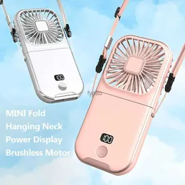 Electric Fans Mini Digital Display Pendant Neck Fan Portable USB Laddning 4-växlad tyst personlig midjeklipp Summer Air CoolerH240313