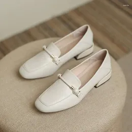 Casual Shoes Leathe Band Button Decoration Moccasins Women Square Toe Slip On Loafers Metal Small Leather Woman Ol Flats