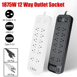 US-Stecker 110V125V AC 5V31A USB-Buchse 12-Wege-Steckdose Dual-Switch Tragbare Steckdosenleiste mit Rollenmaschinenlinie Typ C Smart-Ladeanschluss 1875W y240228