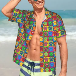 Mäns avslappnade skjortor färgglada hundskjorta konst tassar eleganta hawaii män korta ärmar semester andas grafik överdimensionerade blusar
