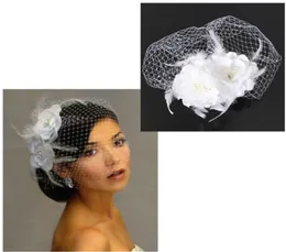2015 Bird Cage Net Women Wedding Bridal Fascinator Face Veil Feather White Flower With Comb Dress Fashion Accessories7640151